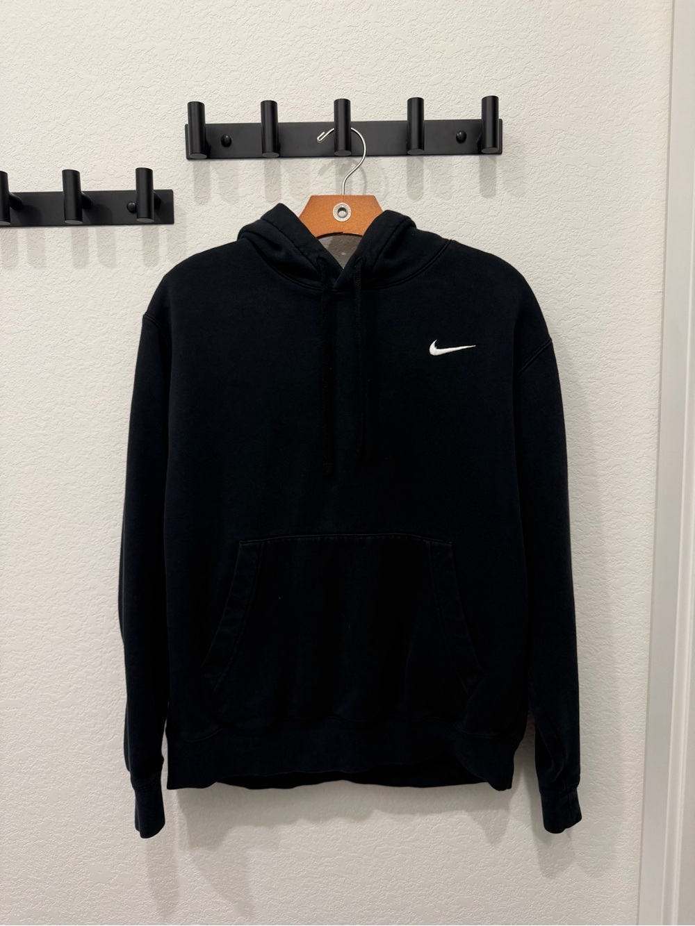 Nike Black Hooded Pullover Sweatshirt with White Swoosh